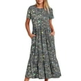 thumbnail image 6 of Ichuanyi Women's Casual Short Sleeve Crewneck Dress Summer Long Dresses Flowy Tiered Maxi Beach Dress With Pockets, 6 of 7