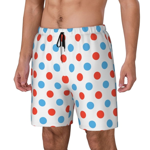 Balery Red Blue Polka Dots Bañador para hombre, shorts de playa de secado rápido con entrepierna y forro de compresión-Large