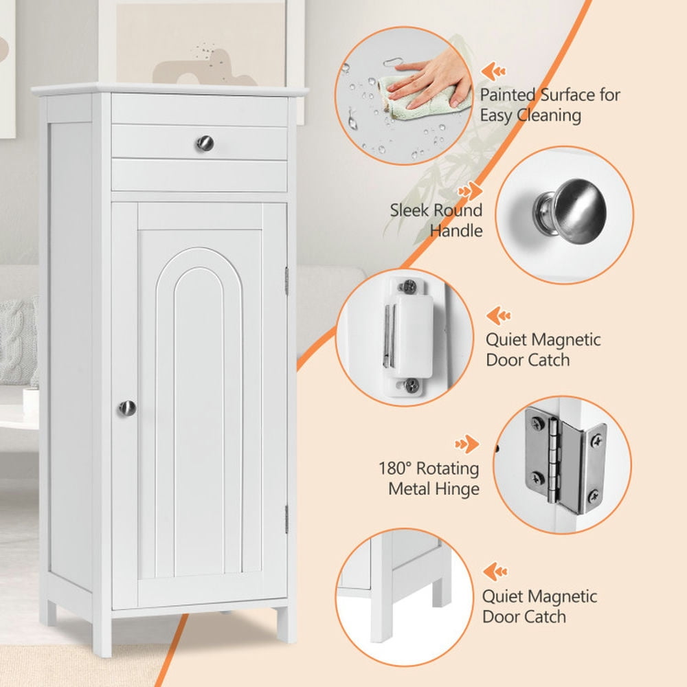 Finihen Bathroom Storage Cabinet, Bathroom Floor Cabinet, Wooden Storage Free-Standing Floor Cabinet with Drawer and Shelf, for Bathroom, Living Room, Bedroom, Kitchen, White Finihen Bathroom Storage Cabinet, Bathroom Floor Cabinet, Wooden Storage Free-Standing Floor Cabinet with Drawer and Shelf, for Bathroom, Living Room, Bedroom, Kitchen, White