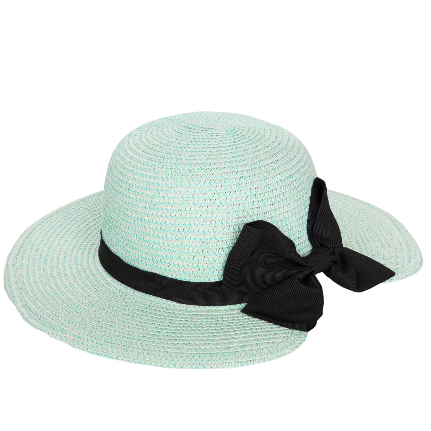 Women’s Summer Beach Essentials Set – Aqua Green Packable Wide Brim Straw Sun Hat with Ribbon Bow & Aqua Green Waterproof Phone Pouch with Lanyard
