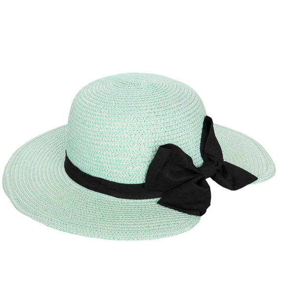 Straw Floppy Sun Hat with Ribbon Bow – Packable Collapsible Wide Brim Hat for Beach, Vacation & Outdoor Travel (Teal)