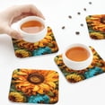thumbnail image 6 of Bingfone Vintage Deep Yellow Colorful Sunflower Leather Drinks Coasters with Set of 6,Suitable for Home Kitchen,Coffee Cup Coasters Home Gift, 6 of 7