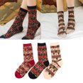 thumbnail image 3 of TINYSOME 3 Pairs Womens Vintage Christmas Ethnic Cotton Crew Socks Elk Snowflake Stripes Contrast Color Printed Mid Calf Long Hosiery Holiday Gifts, 3 of 17