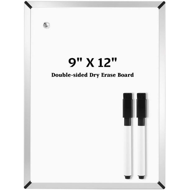 Tableau blanc magnétique, petit tableau effaçable à sec double face de 9 x  12 pouces avec 2 marqueurs, 1 épingle magnétique, 2 rubans réutilisables 