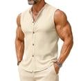 thumbnail image 3 of srobpty Mens Summer Solid Sleeveless Round Neck Linen Tank Tops Button Closure for Holiday and Casual Daily Wear, 3 of 5