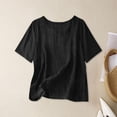 thumbnail image 4 of qafoshin Womens Linen T-Shirts Crew Neck Short Sleeve Summer Tops Solid Color Loose Pullover Tees, 4 of 4