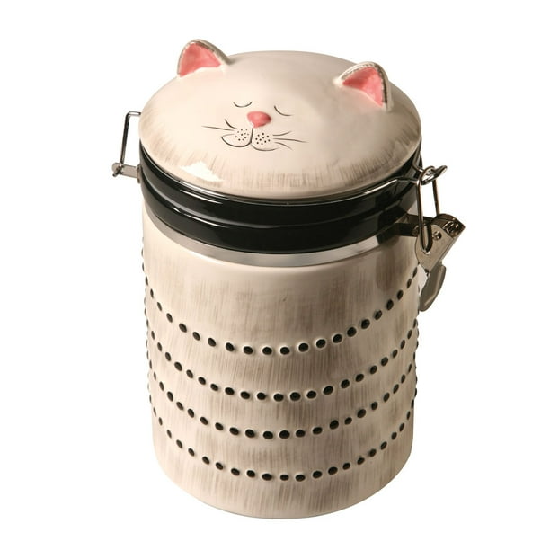 Ceramic Cat Treat Cookie Jar Sealable Kitchen Canister