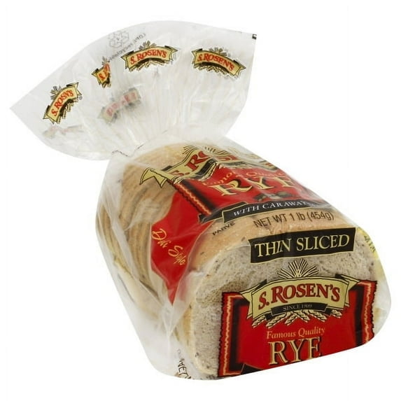 S. Rosen's Thin Sliced Rye Fresh Bread with Caraway Seeds, 16 oz. Loaf