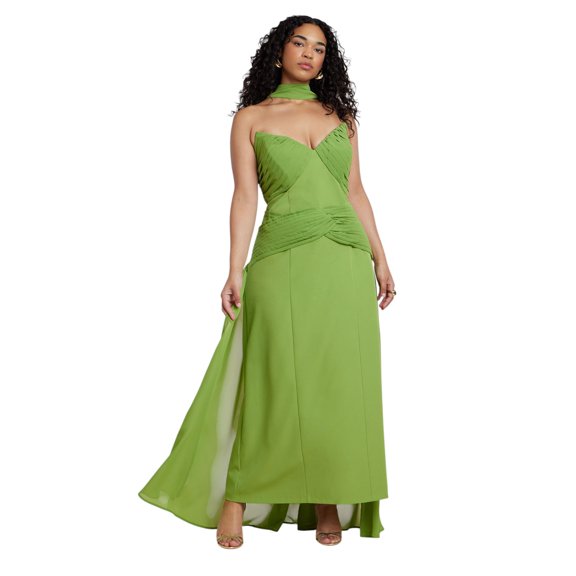 ELOQUII Women's Plus Size Train Detail Strapless Gown