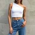 thumbnail image 2 of Women's Sexy One Shoulder Solid Color Slim Pleated Short Vest, 2 of 6