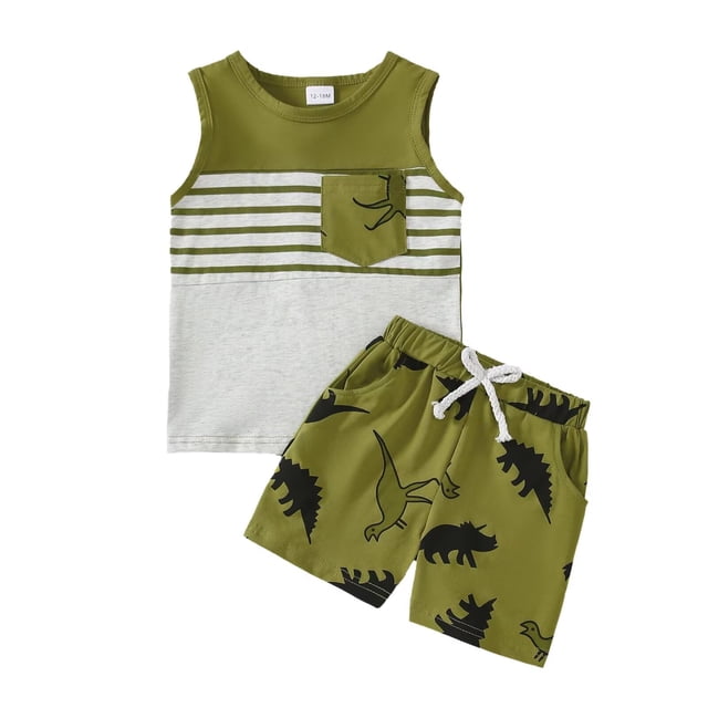 Camiseta y pantalones cortos Bekarsy Dinosaur para niños pequeños de 18 a 24 m