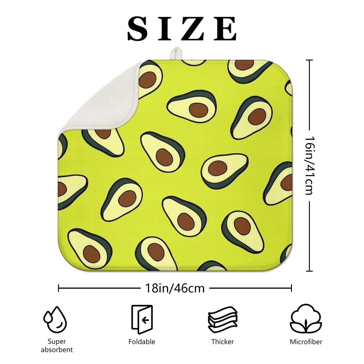 Avocado Art Kitchen Drying Mats 2 Pack - Absorbent Microfiber Dish Mat, Heat Resistant & Reusable Sink Drying Pad (Fruit Print)
