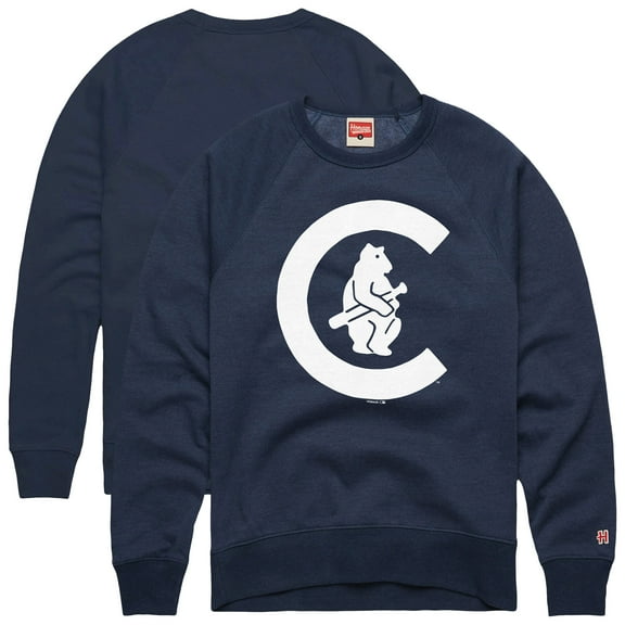Men's-Homage Navy Chicago Cubs Retro Tri-Blend Pullover Sweatshirt
