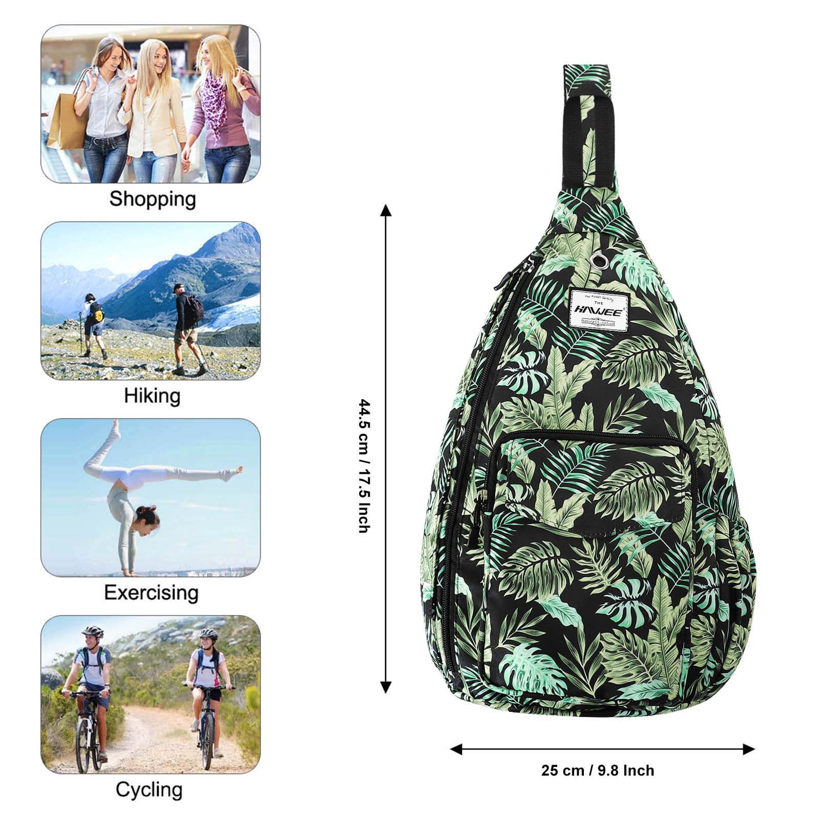 HAWEE Sling Bags for Women Waterproof Crossbody Daypack Shoulder Travel Backpack, Banana Leaf