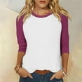 thumbnail image 2 of TSADFHJI Chandails en Molleton pour Femmes Manches 3/4 Haut d'Été Décontracté Polyvalent Raglan Col Rond Chemise Décontractée m Violet, 2 of 5