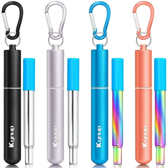 Pajitas plegables reutilizables Kynup de acero inoxidable, paquete de 4