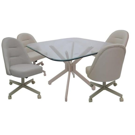 M-235 Dinette Swivel Metal Caster Chairs - Clear Glass - Ocean Beige - Beige