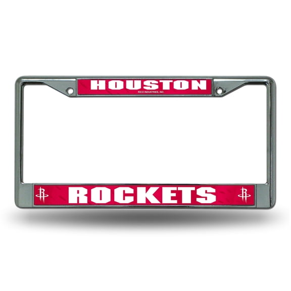 Houston Basketball Rockets - 12" x 6" Standard Size - Chrome Metal License Plate Frame