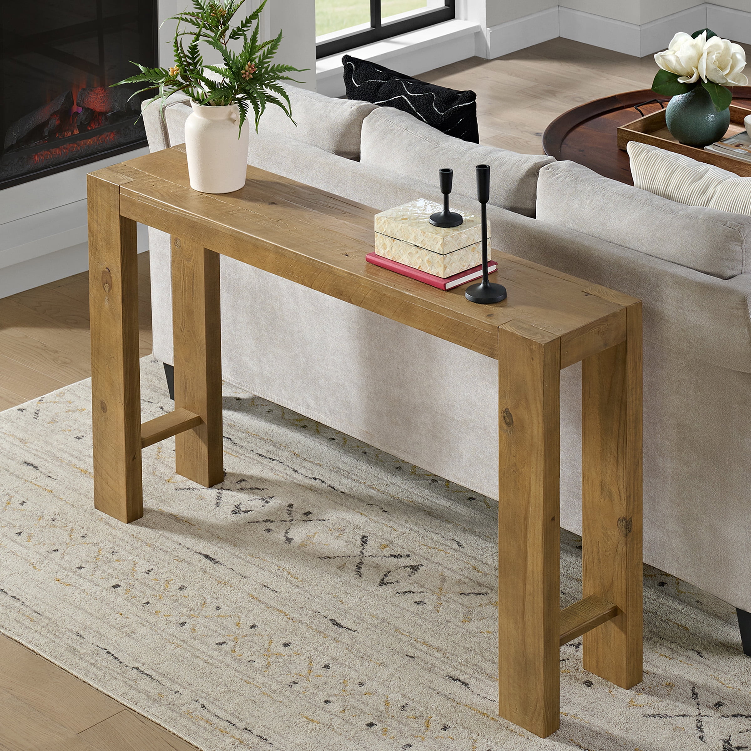 Alaterre Furniture Classic Solid Wood Console Table - 56in Modern Farmhouse Entryway Table, Oak