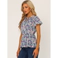 thumbnail image 3 of Blusa Allegra K Estampado Floral Mangas Cortas Cintura Alta Cuello de Corbata Peplum Negro L, 3 of 5