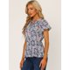 thumbnail image 3 of Blusa Allegra K Estampado Floral Mangas Cortas Cintura Alta Cuello de Corbata Peplum Negro L, 3 of 5