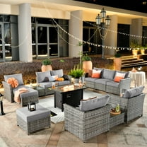 XIZZI Outdoor Wicker Patio Set Furniture Conversation Set with Fire Pit Table,Grey