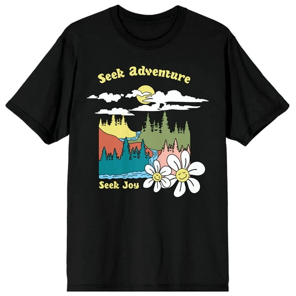 Positive Vibes Seek Adventure Seek Joy Forest Landscape Men's Black T-Shirt-3XL