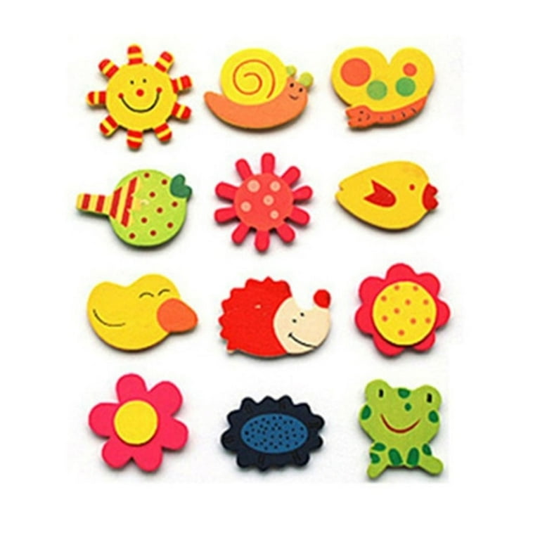 12Pcs Set Cute Fridge Magnet Wooden Cartoon Shape Educational Toys for Baby Kids