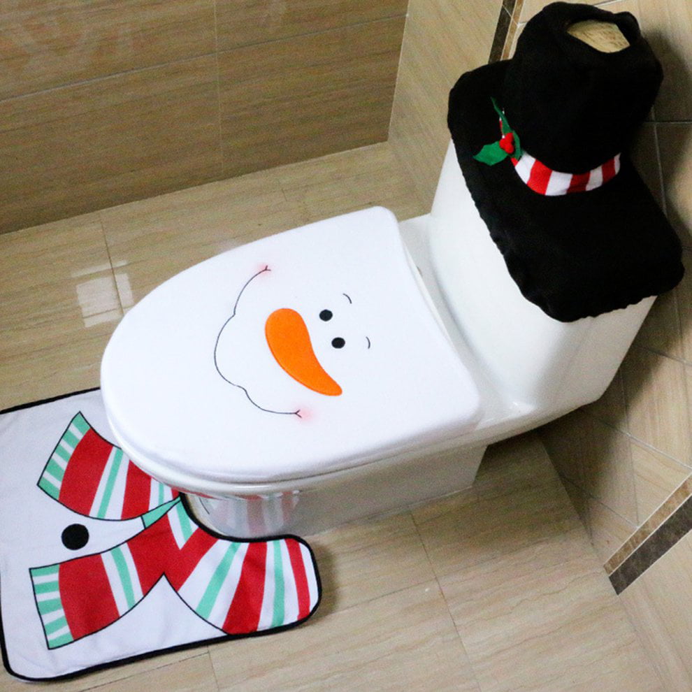 Details about    Christmas Decorations 3pcs toilet covers set wine bottle covers Christmas gifts 