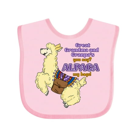 

Inktastic Cute Jumping Alpaca-Great Grandma and Grandpa s You Say ALPACA My Bags! Gift Baby Boy or Baby Girl Bib