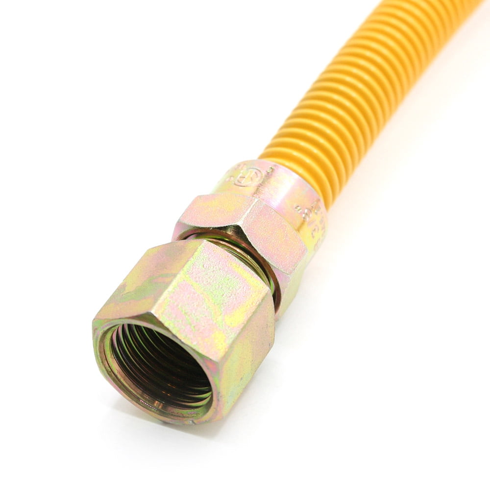 Thrifco 4408689 1/2 Inch OD X 3/8 Inch ID - 1/2 Inch MIP x 1/2 Inch FIP 18 Inch Long Yellow Epoxy Coated Stainless Steel Flexible Gas Connectors with EFV (Gastop)