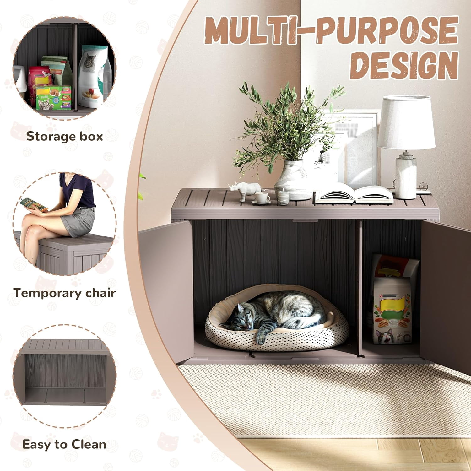 ZUCONKITCH Indoor/Outdoor Enclosed Cat House, Weather-Resistant Pet Shelter with Dual-Entry Design, Secure Cat Retreat for Feral & Household Cats