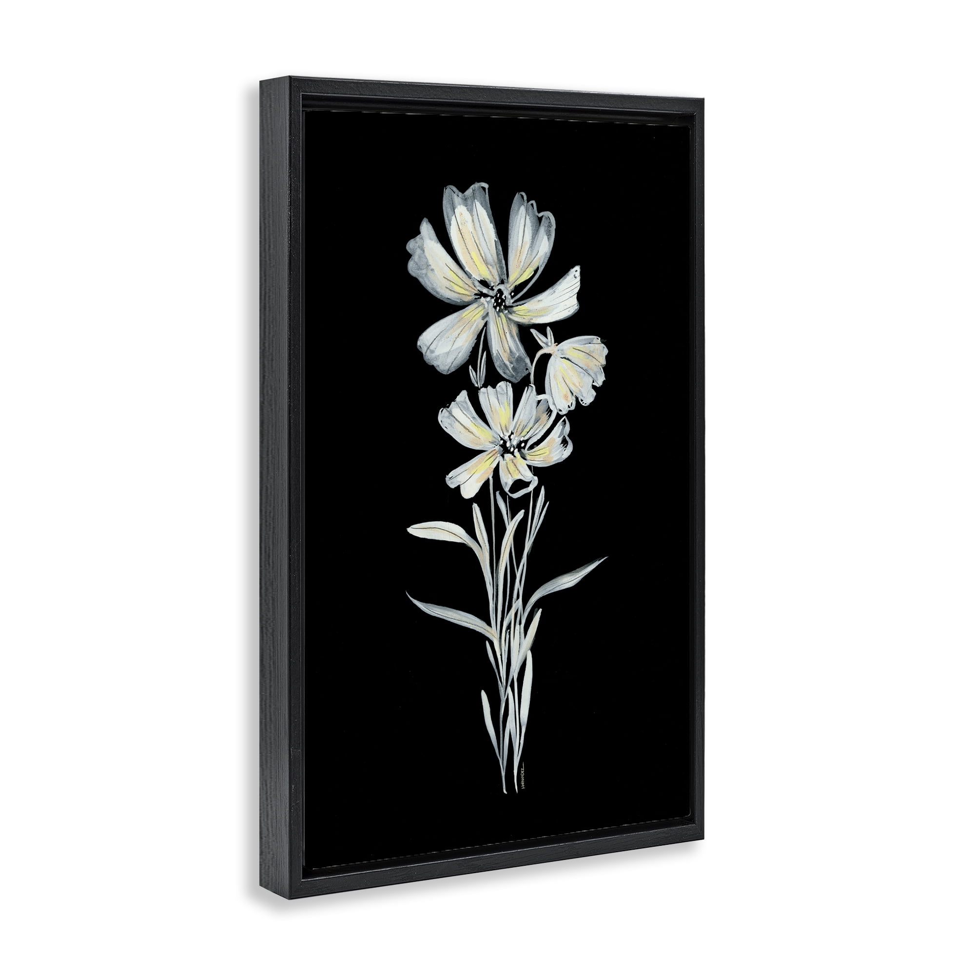 Stupell Industries Tall Floral Stems Plants & Flowers Painting Black Floater Framed Canvas Art Print Wall Art, 17 x 25