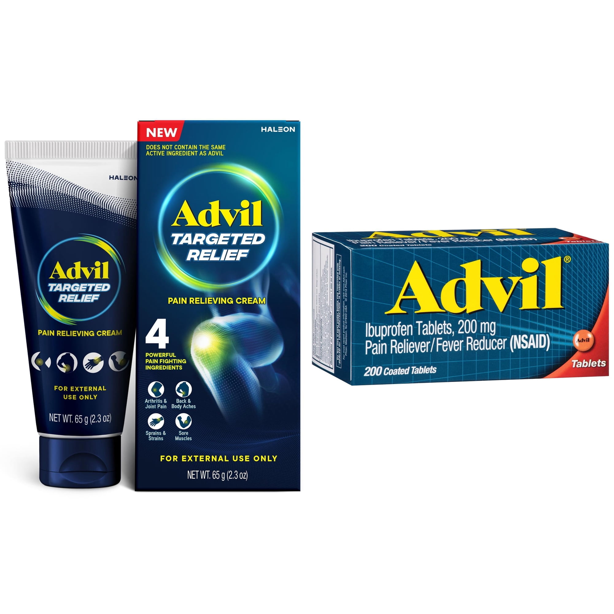 Advil Pain Relievers and Fever Reducer Coated Tablets, 200 Mg Ibuprofen, 200 Count + Advil Targeted Relief Pain Relief Muscle Rub Cream for Minor Arthritis, Joint, Lower Back and Muscle Pain, 2.3 Oz