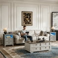 thumbnail image 5 of LGHM 2 Drawers Nightstand with Charging Station & LED Lights Set of 2, Farmhouse Bedside Table Dresser for Bedroom, Living Room, Gray, 5 of 11