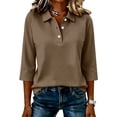 thumbnail image 4 of Clossjun Womens Polo Blouse for Work Golf Collared Button 3/4 Sleeve Tops Lightweight, Quick Dry Three Quarter Length Solid Color Loose Fit Walking, Gym Sweatshirt, 4 of 5