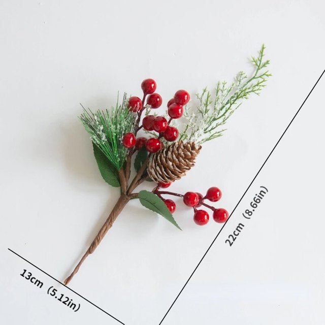 Flor artificial de bayas rojas de Navidad, rama de cono de pino, decoración de árbol de Navidad, adorno, embalaje de regalo, guirnalda de corona DIY para el hogar