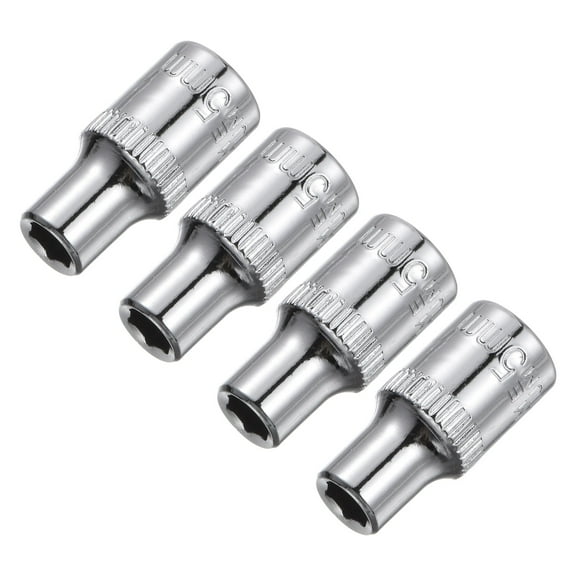 Uxcell 4Pcs 1/4-inch Drive 5mm Steel Chrome Plated 6-Point Shallow Socket