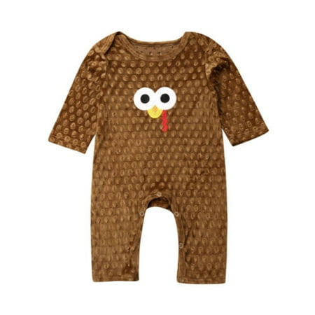 

Thanksgiving Days Baby Girls Boys Warm Long Sleeve Turkey Romper Jumpsuit Outfits Clothes