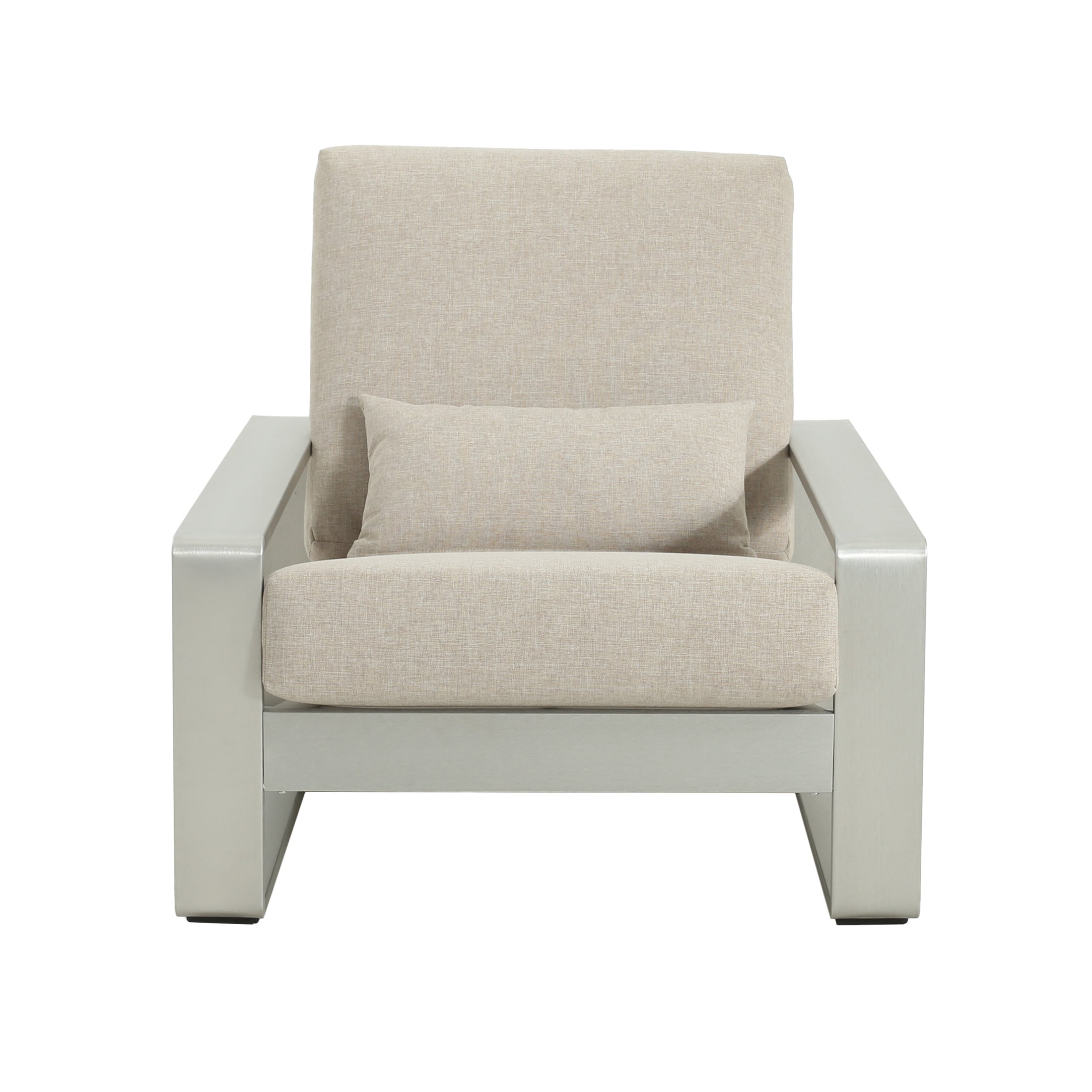 Aureth Outdoor Patio Lounge Chair with Lumbar Pillow, Aluminum, Silver+Beige