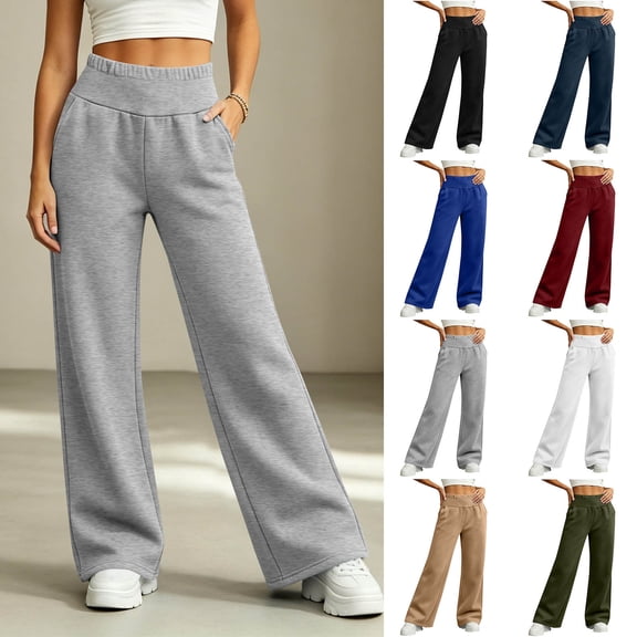 Noric Straight Leg Sweatpants for Women High Rise Solid Elastic Waist with Pockets Loose Workout Trousers