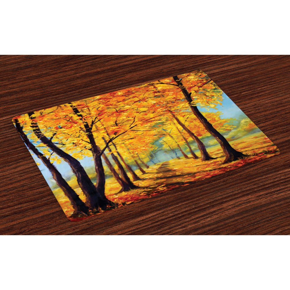 Country Placemats Set of 4 Painting of a Park in Autumn Fall with Pale