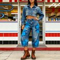 thumbnail image 4 of Textilo Women's Floral Print Jeans Wide Leg High Waisted Denim Pant with Pockets Cropped Jeans Trendy Loose Casual Baggy Capri Pants,Blue L, 4 of 5