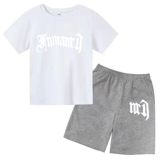 Ensemble T-Shirt Imprimé Gothique pour Enfants, Haut d'Été + Shorts 2 Pcs Manches Courtes Mode Décontractée Garçons Filles
