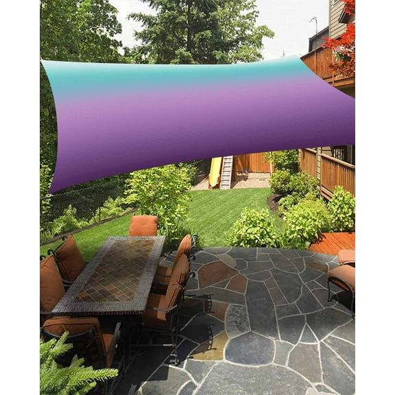 Sun Shade Sail 12x16Ft Turquoise Purple Stripe Gradient Uv Block Sunshade Canopy Outdoor Shade Cover Rectangle Shade Cloth For Patio Garden Yard Deck Pergola