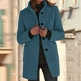 thumbnail image 2 of Pea Coats for Women Winter Peacoat Jacket Casual Stand Collar Single Breasted Pea Coat Long Sleeve Jackets Blue 3XL, 2 of 5
