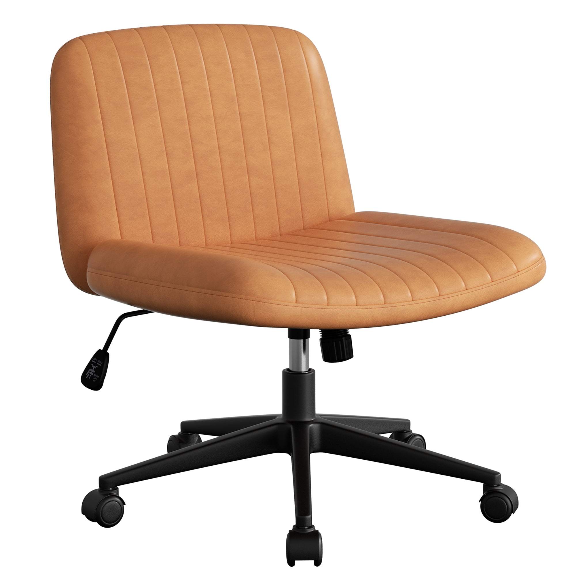 Walsunny Armless Criss Cross Home Office Chair, Fabric Vanity Desk Chair with Wheels, Wide Seat Swivel Task Computer Chair, Orange