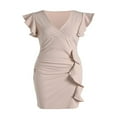 thumbnail image 4 of PENGXIANG Formelle Bodycon Manches Courtes Robe V-Cou Ruché Robe Crayon Volants Robe Wrap, 4 of 7