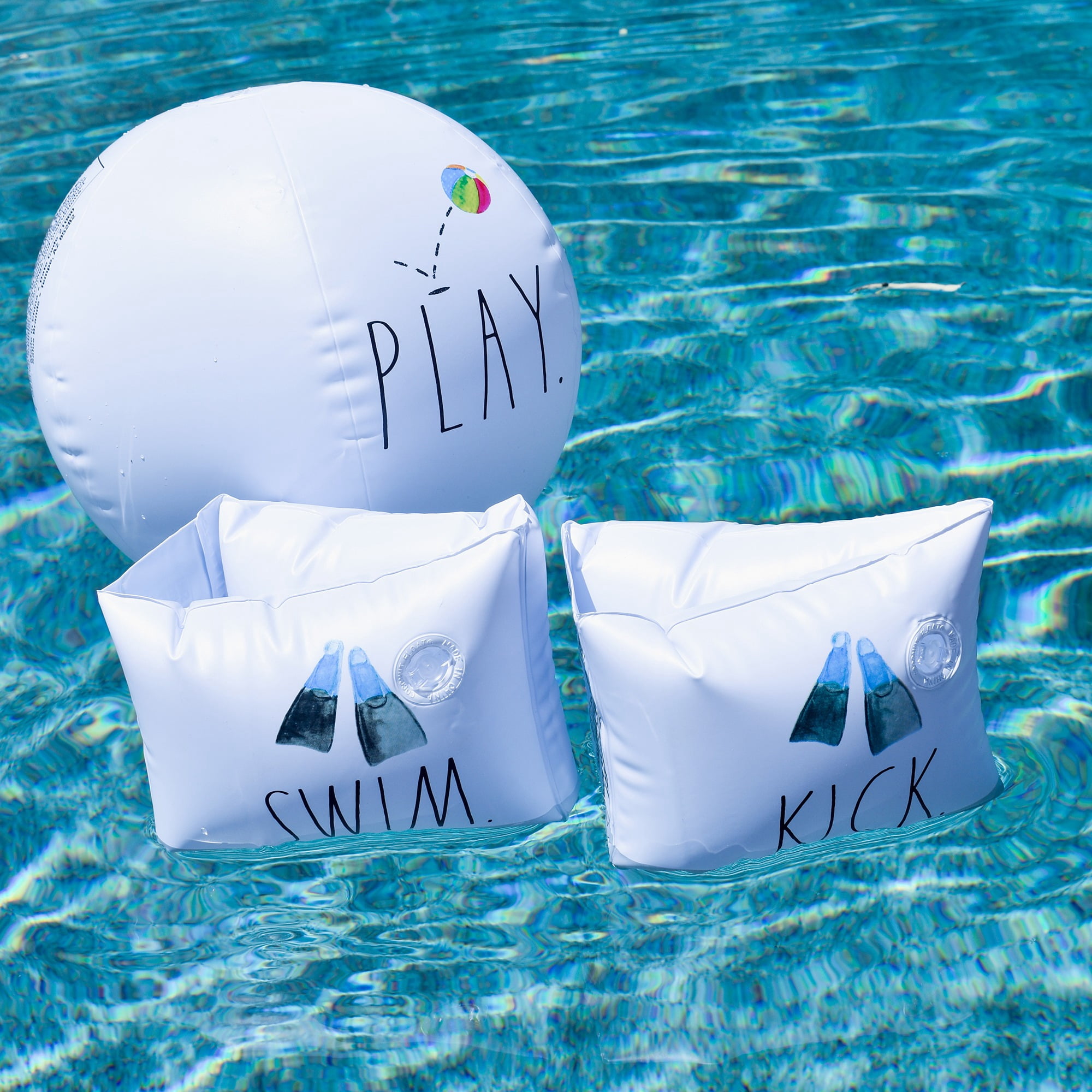 Rae Dunn: Swim Kick Play Water Wings & 12" Beach Ball -CocoNut Float, Water Inflatable & Durable Swim Aids, Kids Age 3+