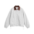 thumbnail image 4 of Bzdzmqm Womens Zip Up Utility Jacket Contrast Collar Drop Shoulder Chest Pockets Elastic Cuffs Drawstring Hem Loose Casual Fall Winter Outerwear, White M, 4 of 6